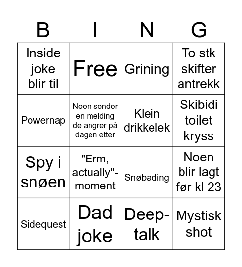 HYTTETUR H24 Bingo Card