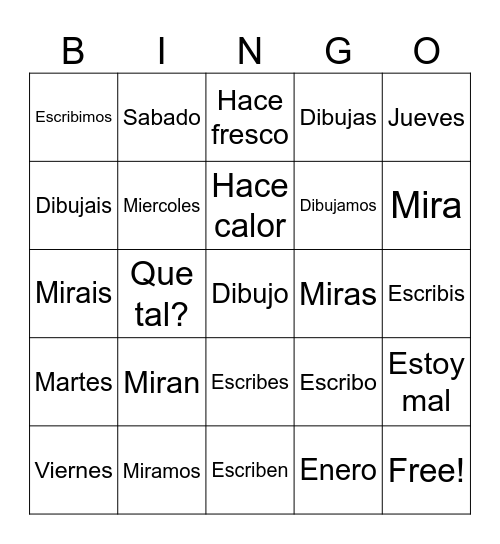 Spanish Bingo Card