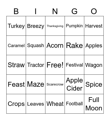 FDA Fall Harvest Bingo Card