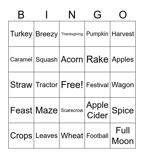 FDA Fall Harvest Bingo Card