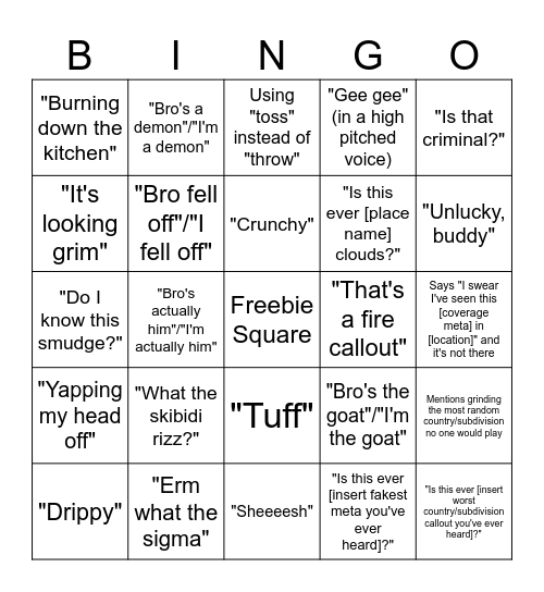 Pineapple Salad Bingo Card