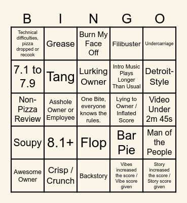 Barstool Pizza Reviews Bingo Card