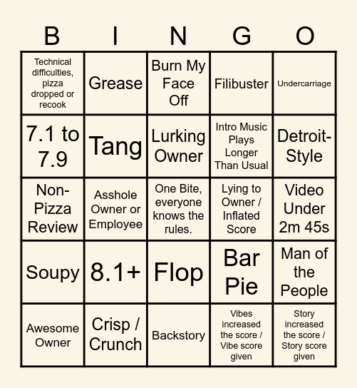 Barstool Pizza Reviews Bingo Card