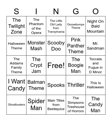 SINGO! Halloween Spooks Edition Bingo Card