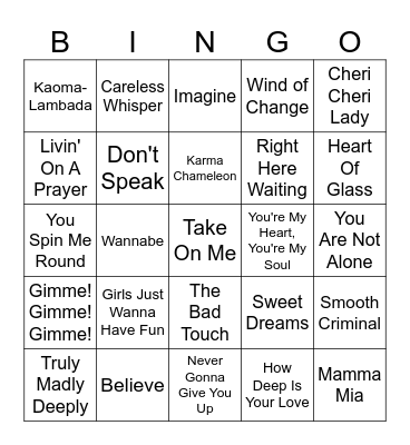 70s, 80s, and 90s Bingo Card