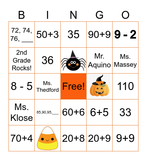 SAUS 2nd Grade Halloween Math Bingo! Bingo Card