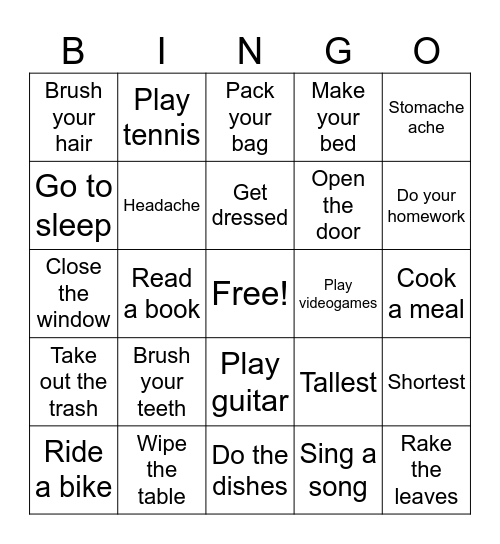 Charades Bingo Card