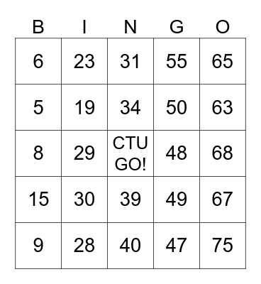 Bingo 1-75 Bingo Card
