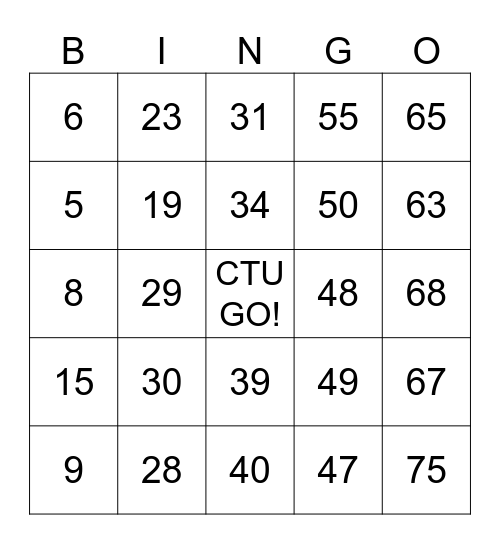 Bingo 1-75 Bingo Card