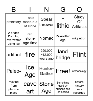 Paleolithic Bingo Card