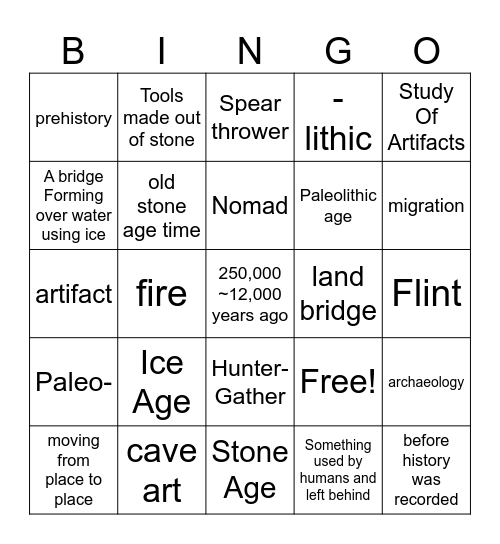 Paleolithic Bingo Card