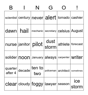 Lesson 5-8 Bingo Card