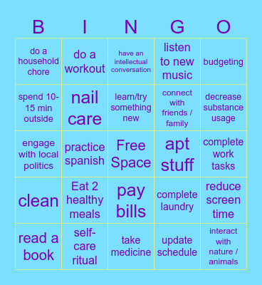 Daily Goals Bingo Card