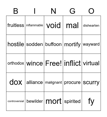 Vocabulary 4B Bingo Card