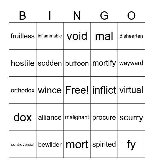 Vocabulary 4B Bingo Card