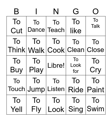 AR Verbos (English) Bingo Card