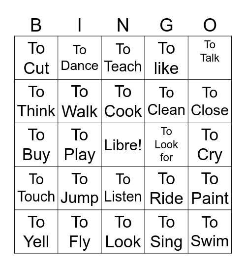 AR Verbos (English) Bingo Card