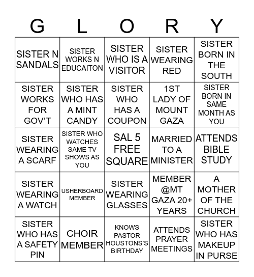 MOUNT GAZA 5TH ANNUAL SISTER APPRECIATION LUNCHEON 2016 Bingo Card