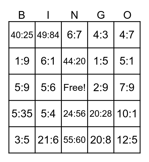 Equivalent Ratios Bingo Card