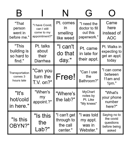 Webster Bingo Take 2 Bingo Card