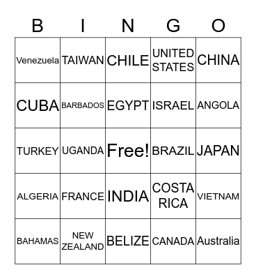 Geography BINGO Card
