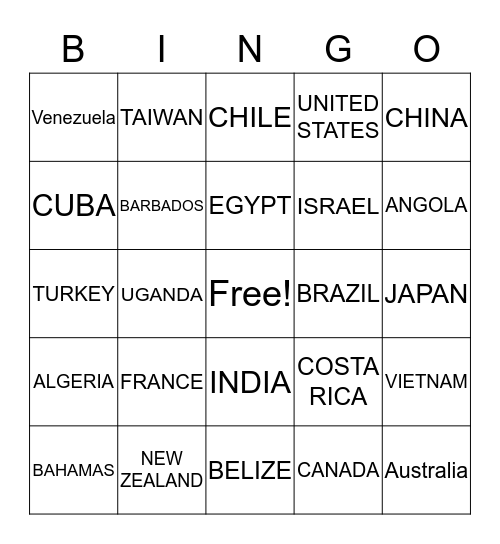 Geography BINGO Card