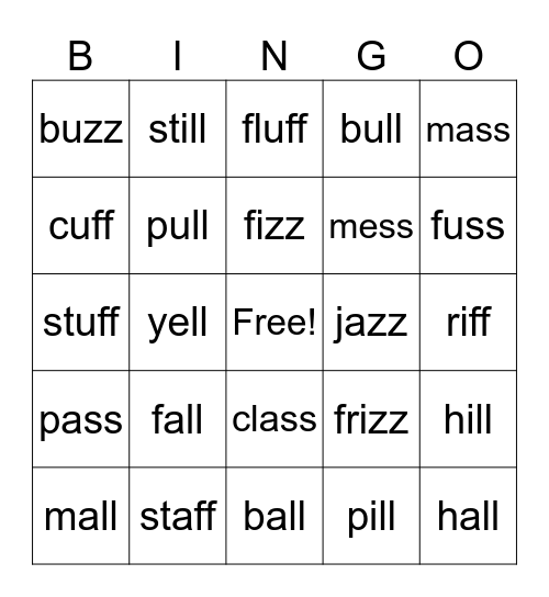 Double Consonant Bingo Card