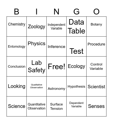 Scientific Method Bingo Card