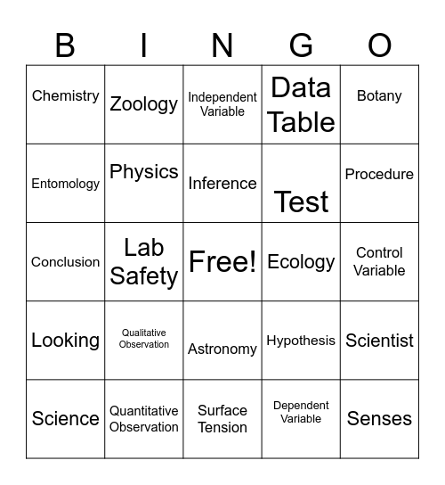 Scientific Method Bingo Card