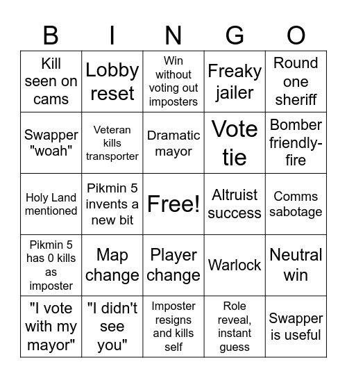 mongy Bingo Card