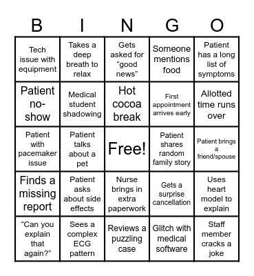 Electrophysiology Clinic Bingo Card