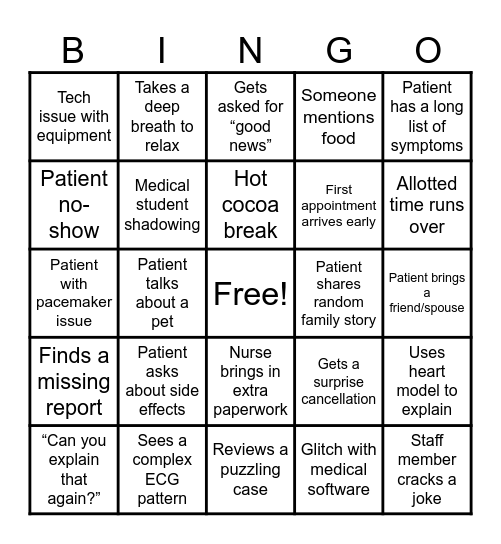 Electrophysiology Clinic Bingo Card