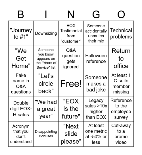Town Hall Bingo Card