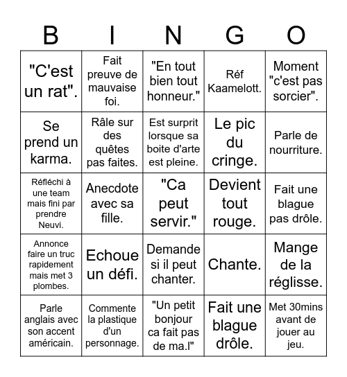 Vanilys Bingo Card