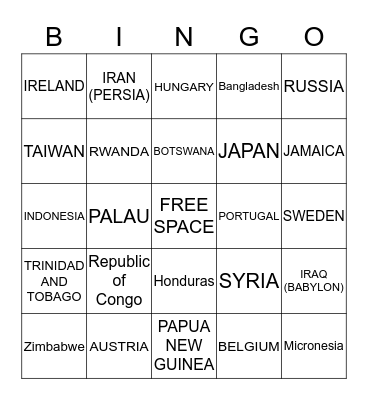 Geography BINGO Card