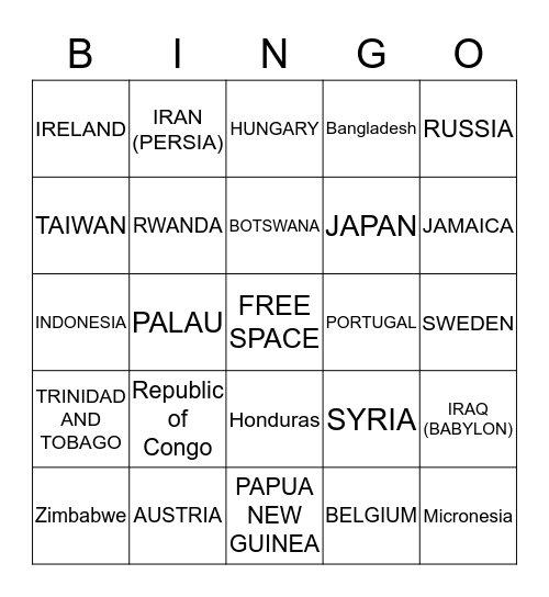 Geography BINGO Card