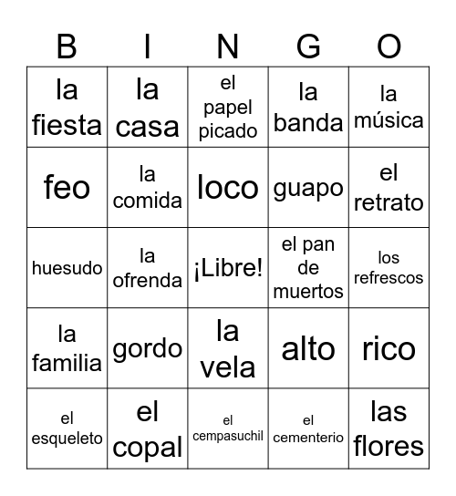 El Día de los Muertos Bingo Card