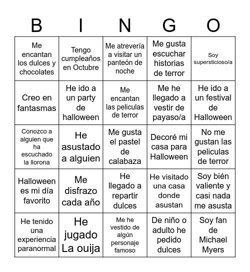 Bingo Edición Halloween Bingo Card