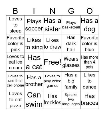 Class Survey BINGO Card