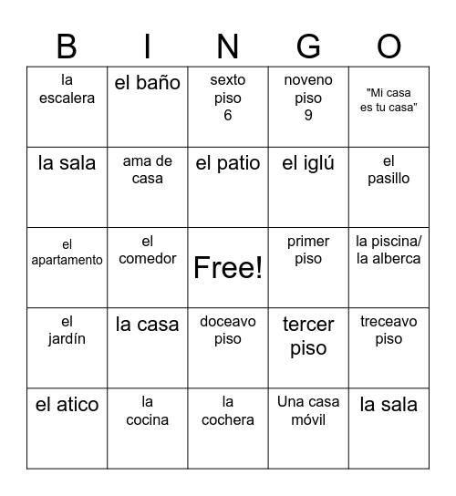 La Casa Bingo Card