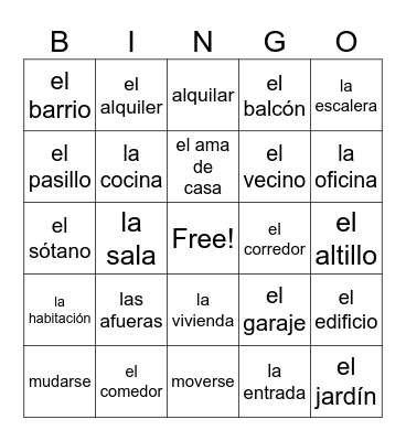 las viviendas y los cuartos Bingo Card