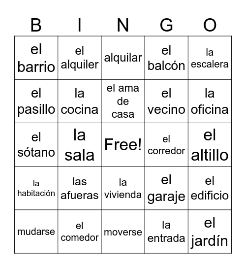 las viviendas y los cuartos Bingo Card