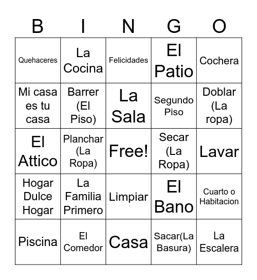 La Casa Bingo Card