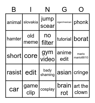Instagram reel bingo Card