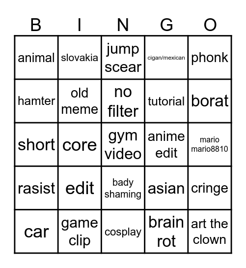 Instagram reel bingo Card