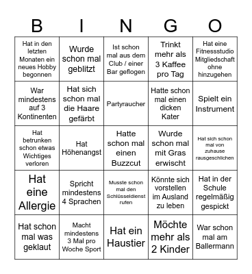 Charakter Bingo Card