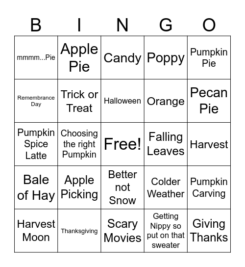 BOSS BINGO - Fall Edition Bingo Card