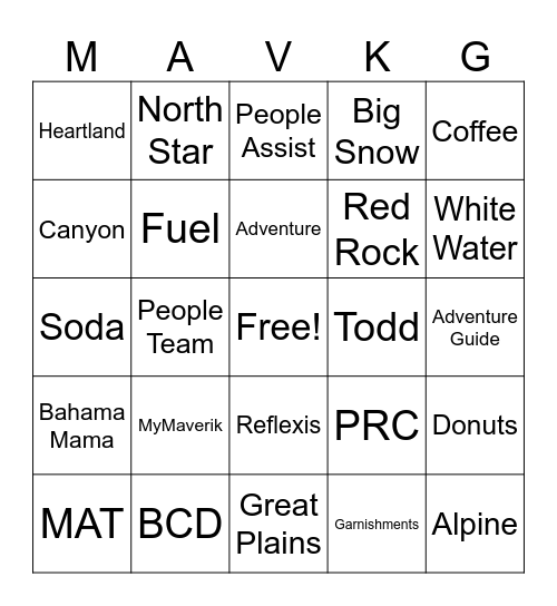 Adventure Bingo! Bingo Card