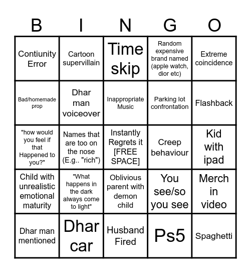 Dhar Man Bingo Card