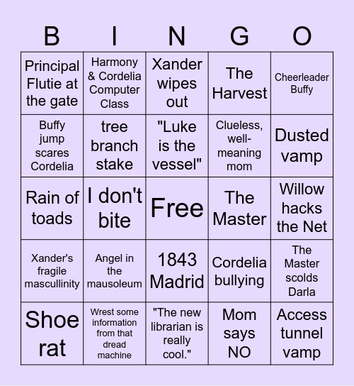 Buffy the Bingo Slayer! Bingo Card